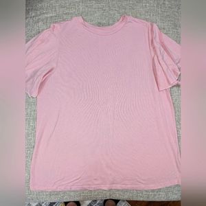 Shein Curve 0XL Flutter Sleeve Light Pink Shirt High Neck